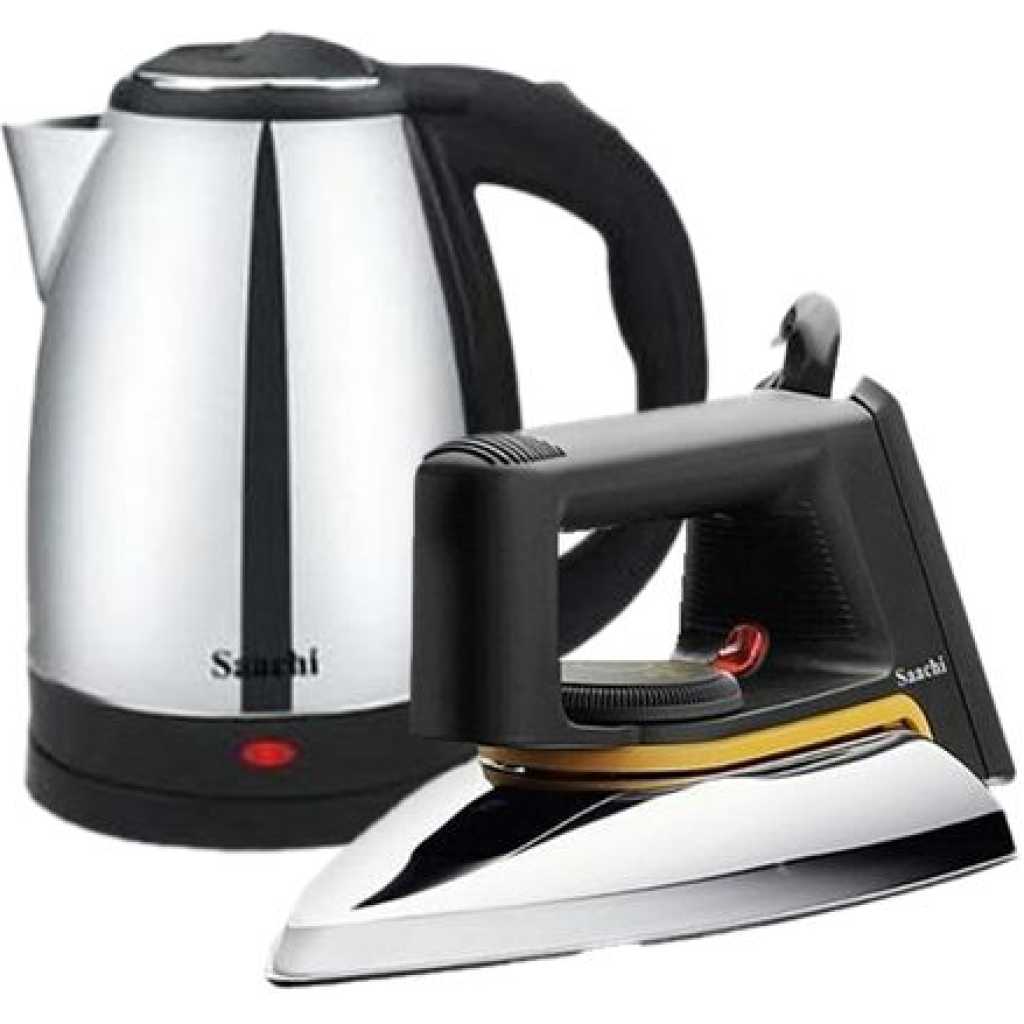 Saachi Bundle Of Flat Iron & 1.8 Litre Stainless Steel Kettle