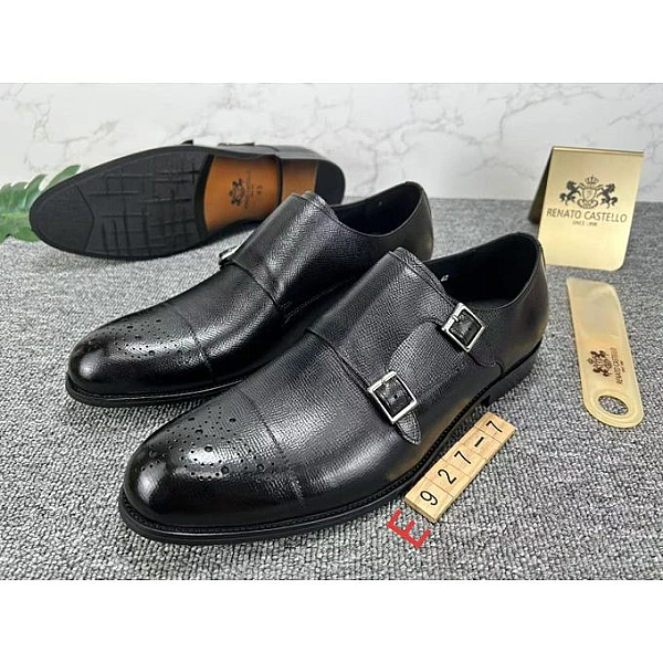 Mock Strap Leather Shoes Black