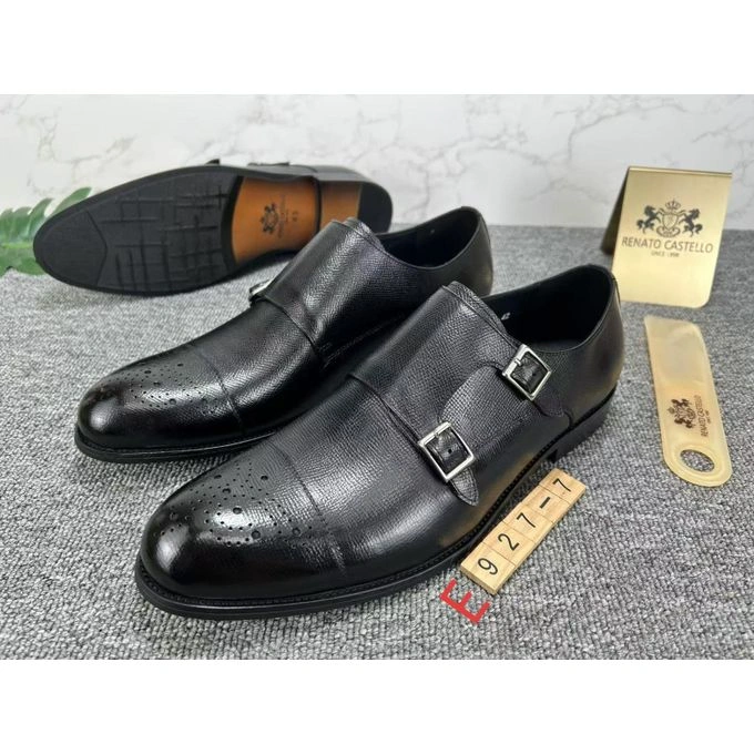Mock Strap Leather Shoes Black